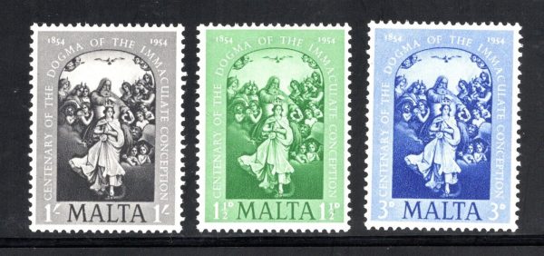 Malta Stamp Scott #243-245, Dogma of Immaculate Conception, OG, MNH